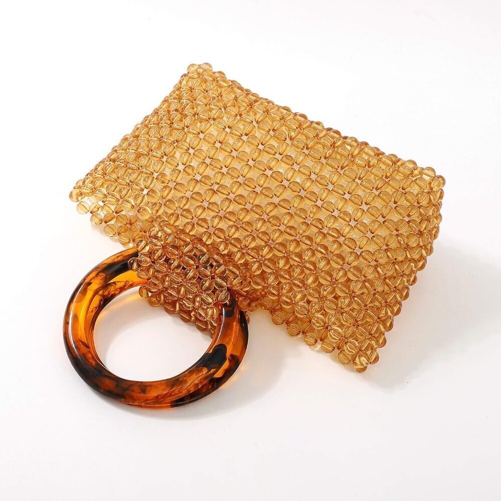 Women's Brown Colored Transparent Beaded Acrylic Evening Handmade Handbag - Picture 4 of 9